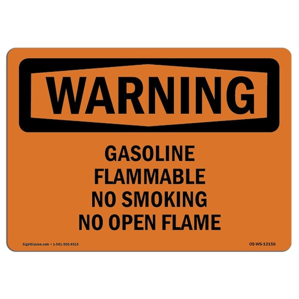 OSHA Sign Gasoline Flammable No Smoking No Open Flame 18in X 12in Alum, 12" W, 18" L, Landscape